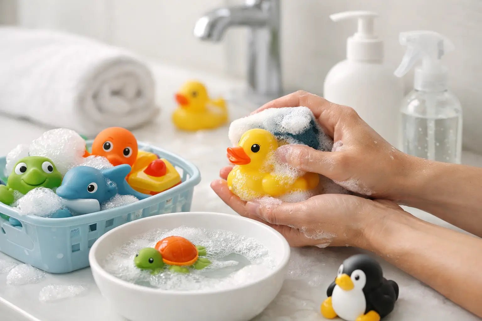 Cómo limpiar juguetes de baño sin estropearlos - BEBABI