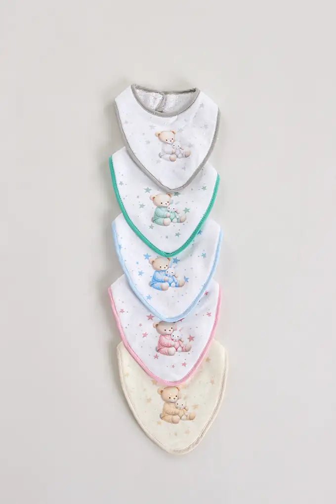 Babero de rizo tipo bandana - osito con peluche - MINI MUNDO