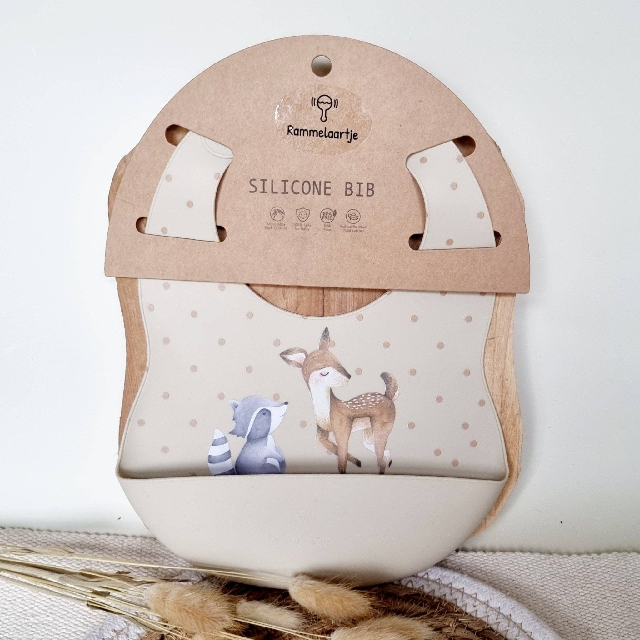 Babero de silicona con bandeja Beige - MINI MUNDO