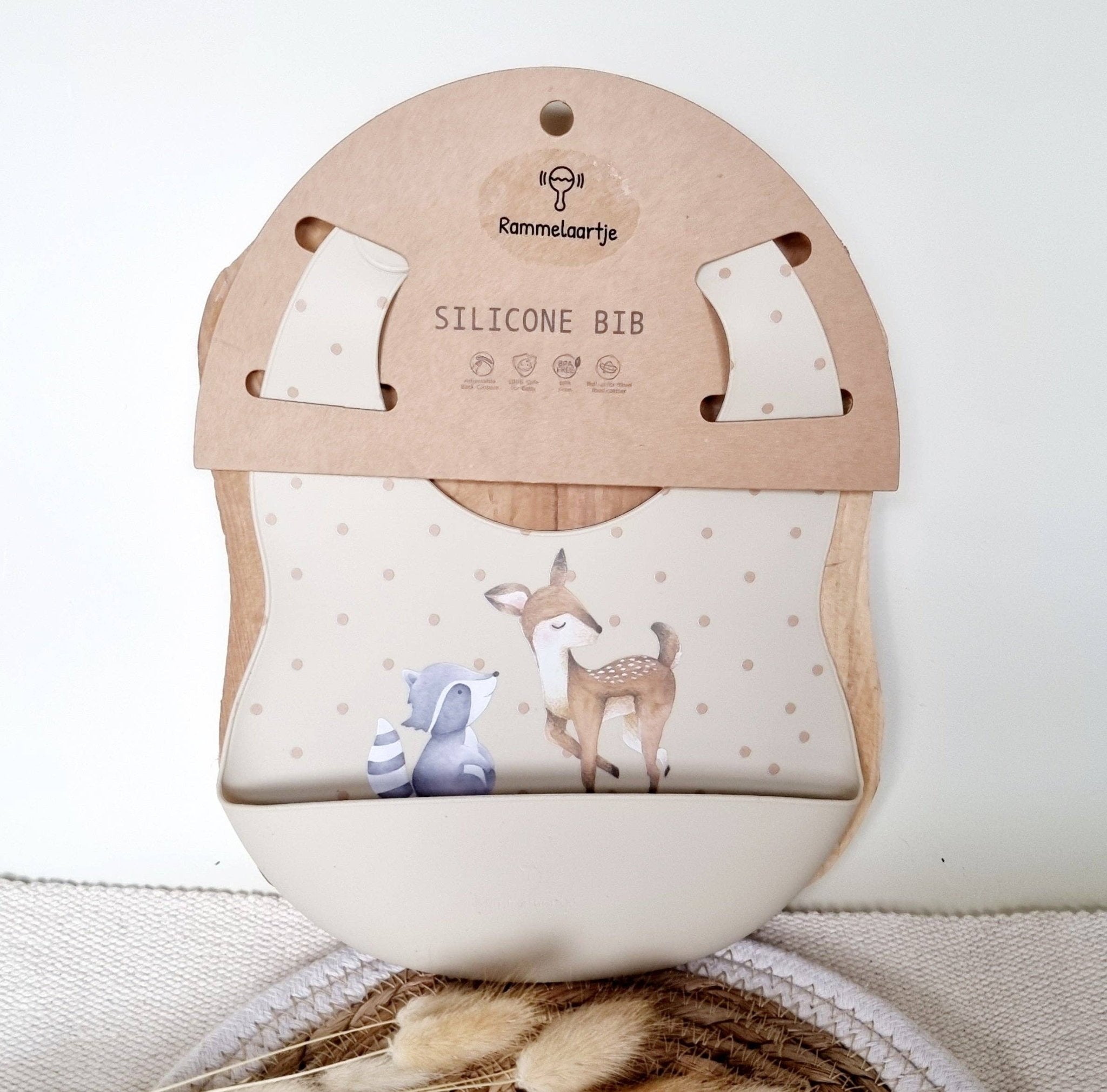 Babero de silicona con bandeja Beige - MINI MUNDO