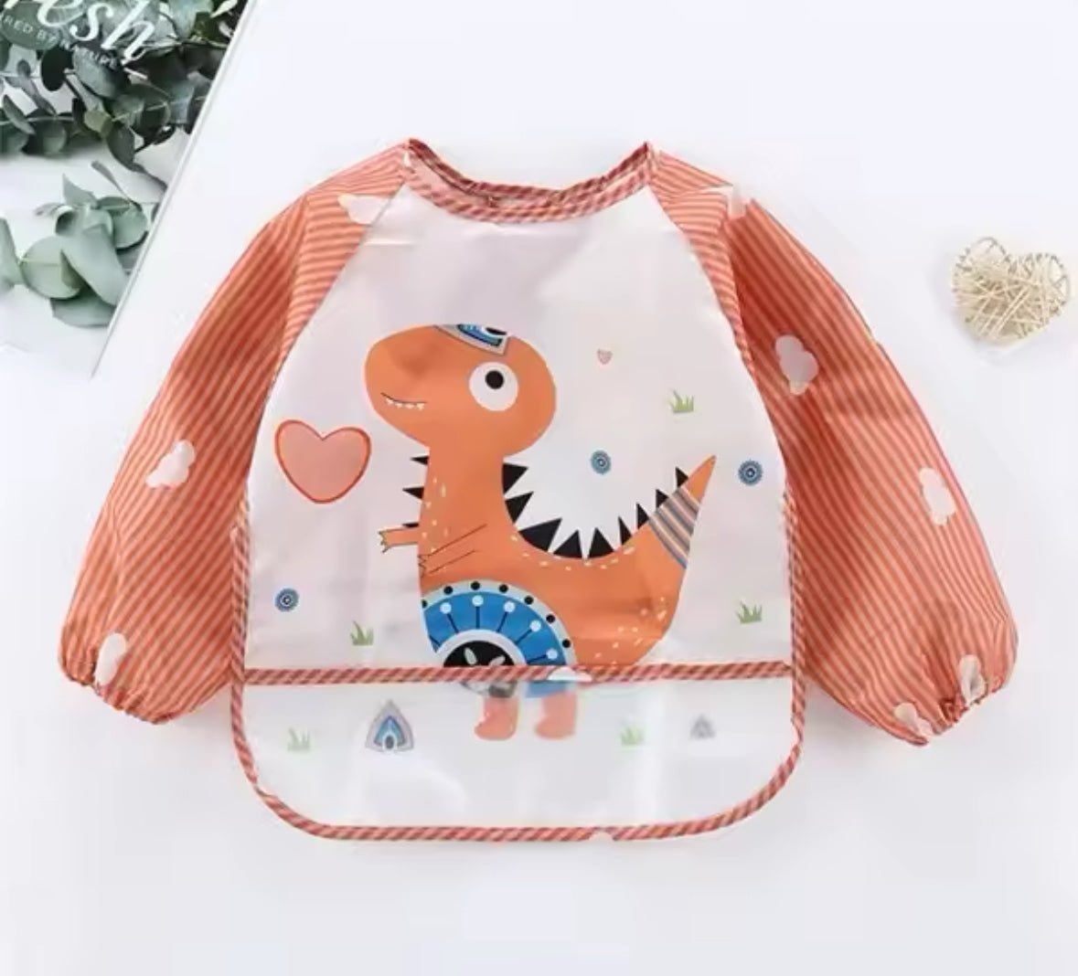 Babero tipo delantal manga larga - dino - MINI MUNDO