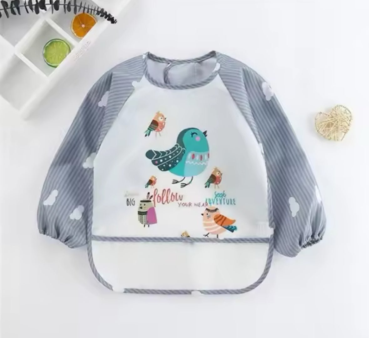 Babero tipo delantal manga larga - pájaros - MINI MUNDO