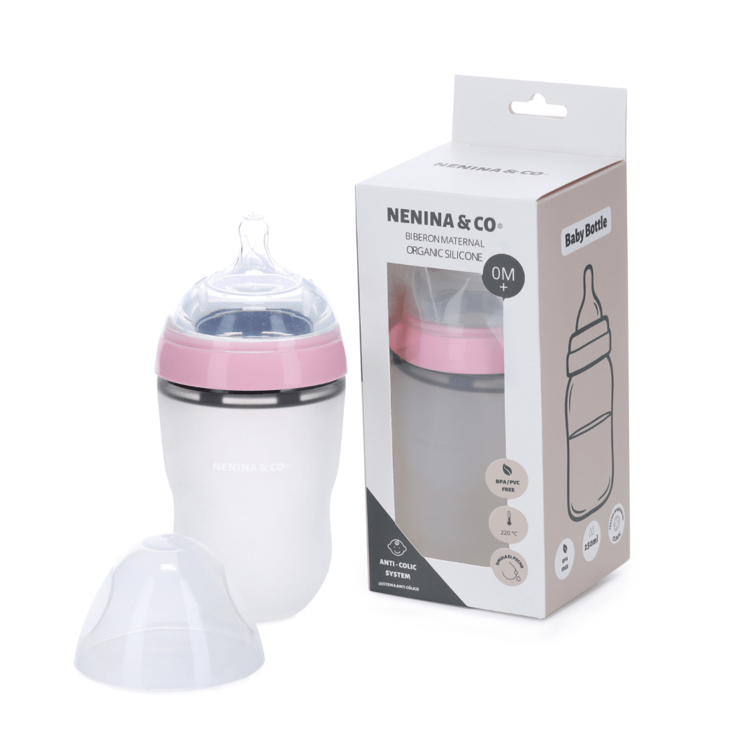 Biberón rosa + 4 tetinas de silicona - Nenina & Co - MINI MUNDO