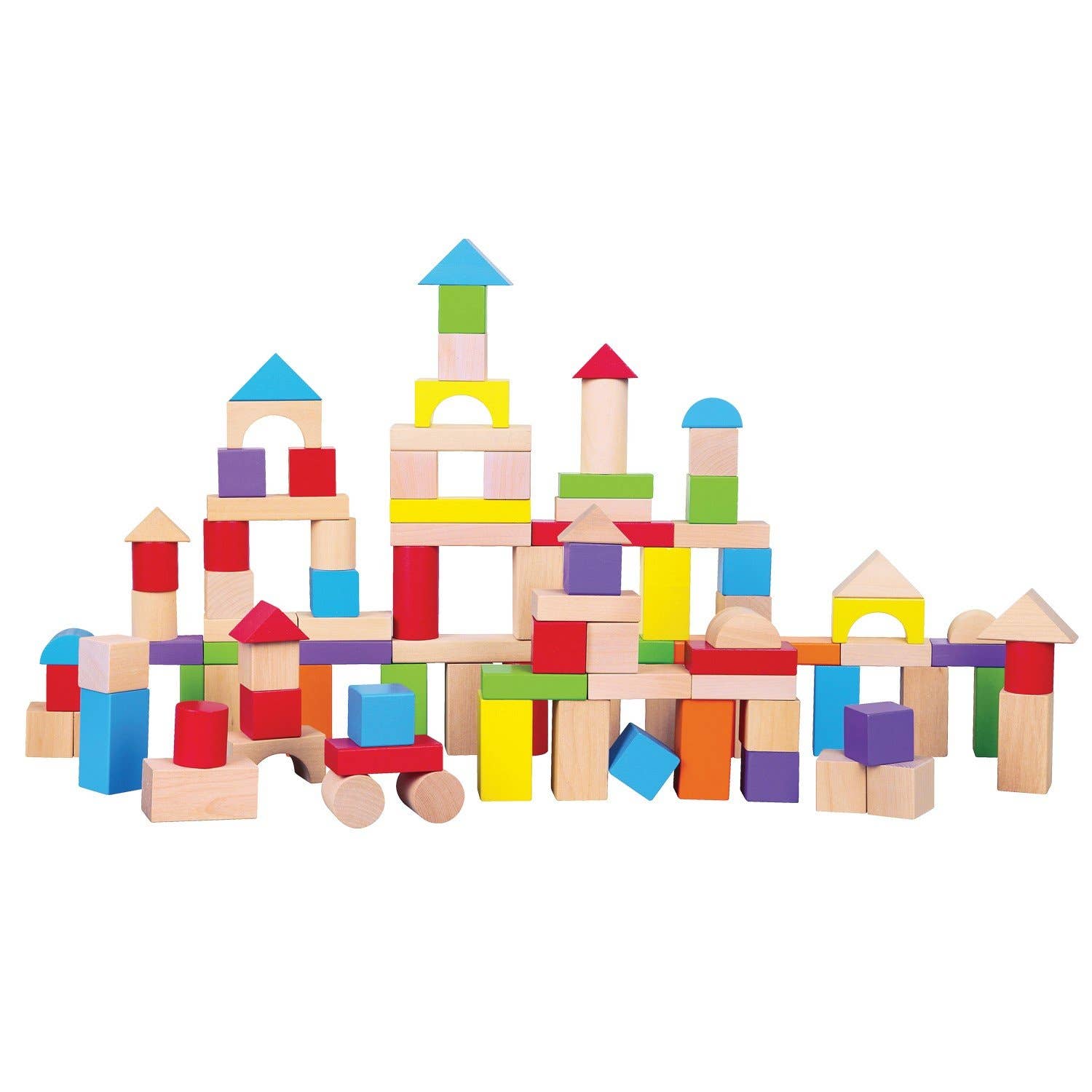 Bloques de construcción de madera - colores lisos (100 piezas) - MINI MUNDO