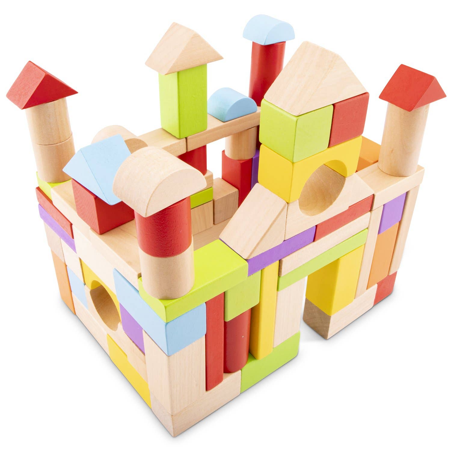 Bloques de construcción de madera - colores lisos (100 piezas) - MINI MUNDO
