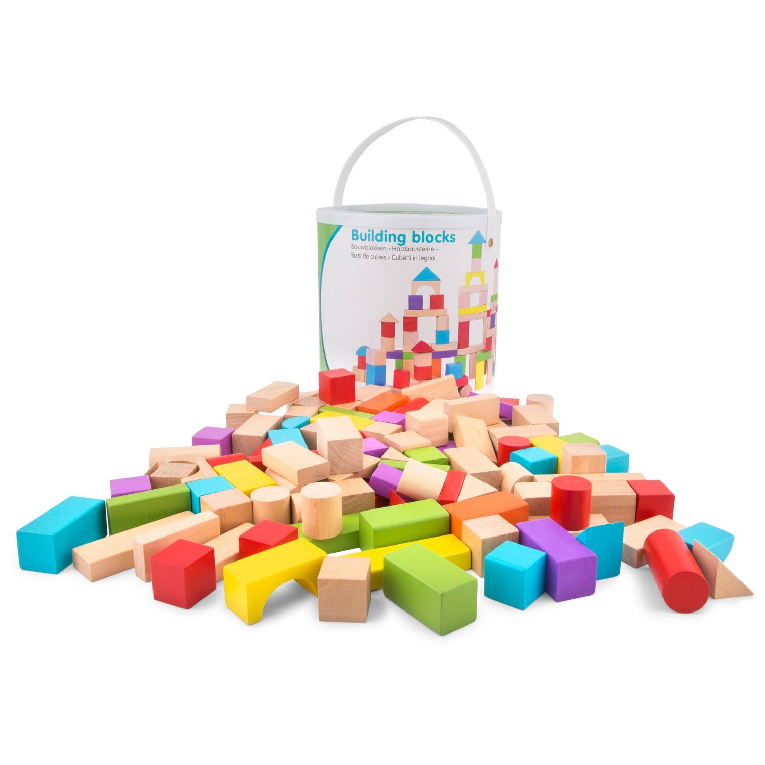 Bloques de construcción de madera - colores lisos (100 piezas) - MINI MUNDO