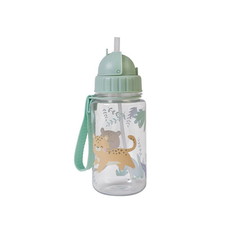 Botella con pajita y colgador verde caza - MINI MUNDO