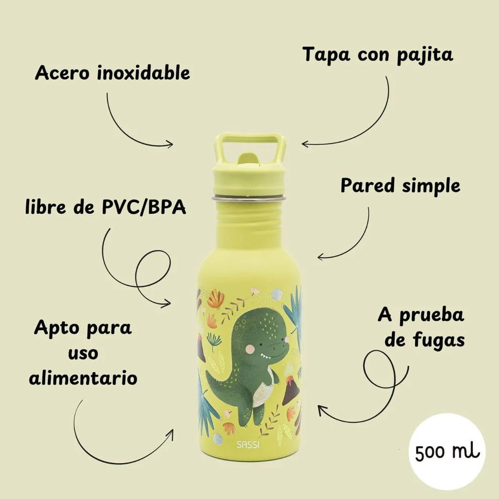 Botella de Acero Inoxidable Sassi Dinosaurio 500 ml - BEBABI