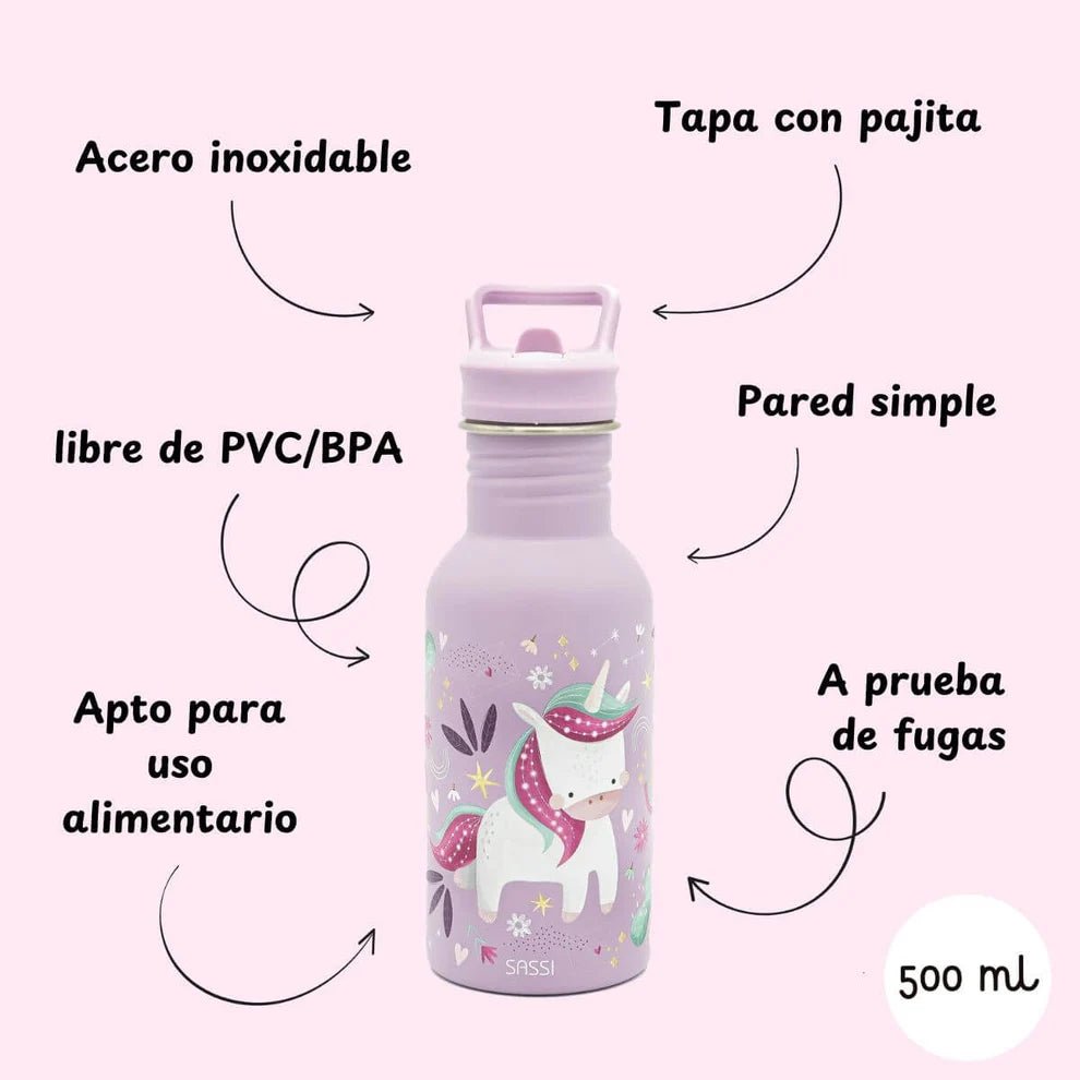Botella de Acero Inoxidable Sassi Unicornio 500 ml - BEBABI