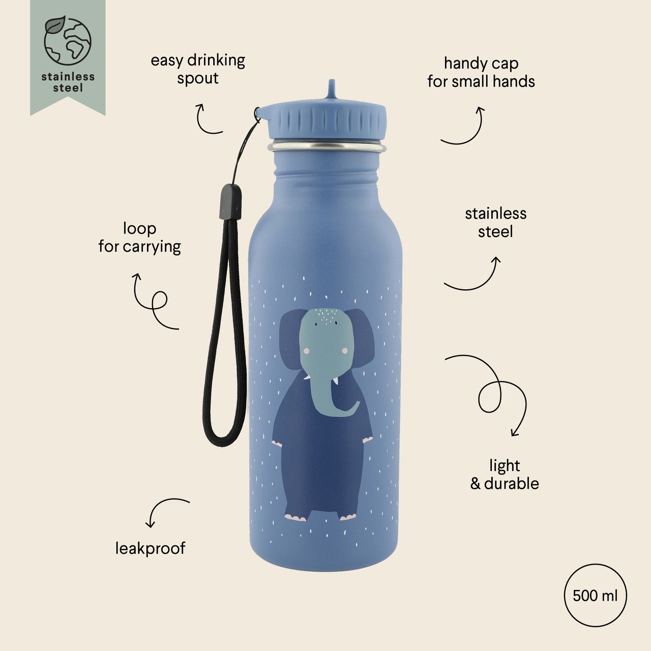 Botella de beber 500ml - Mrs. Elephant - MINI MUNDO