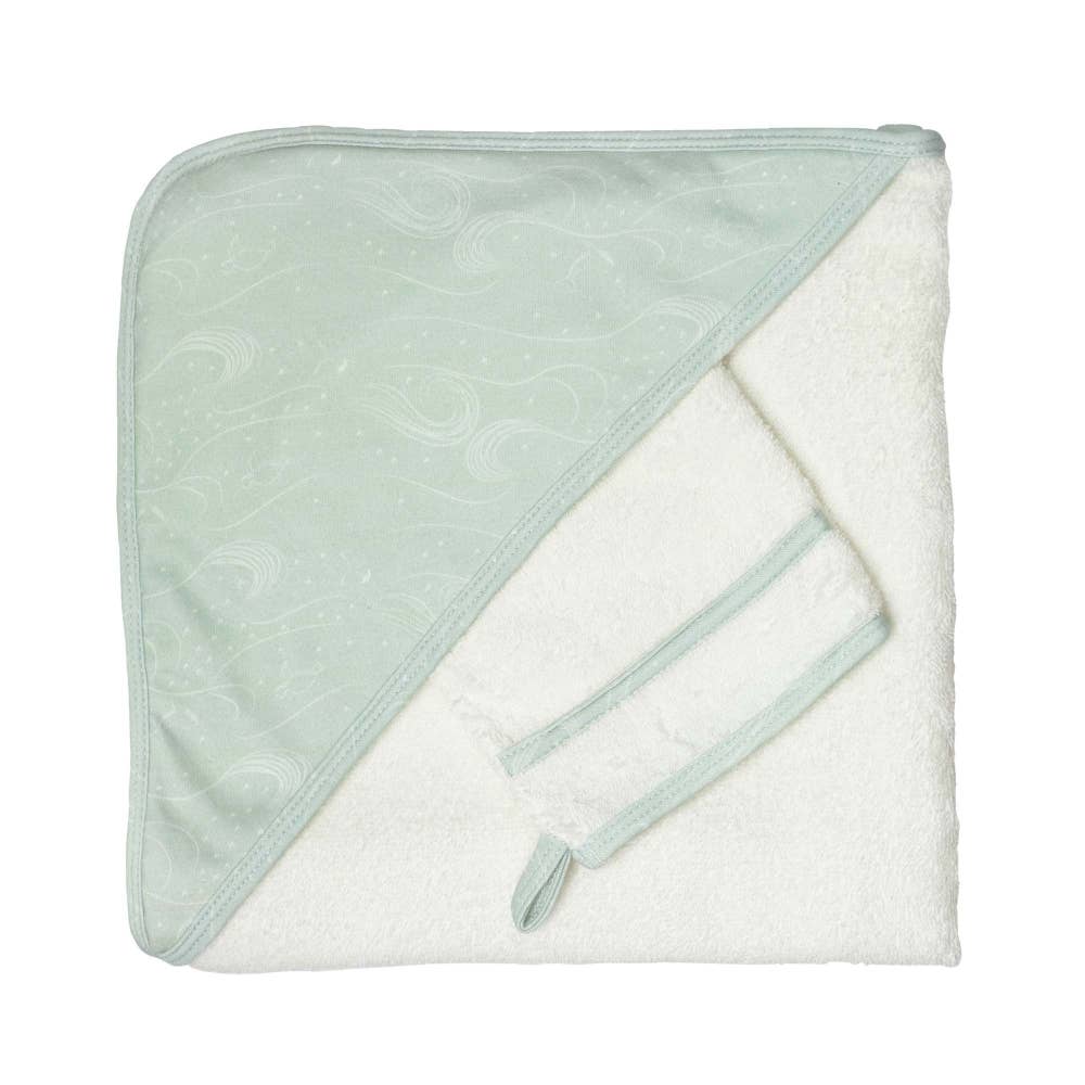 Capa de baño con guante - verde mar - MINI MUNDO