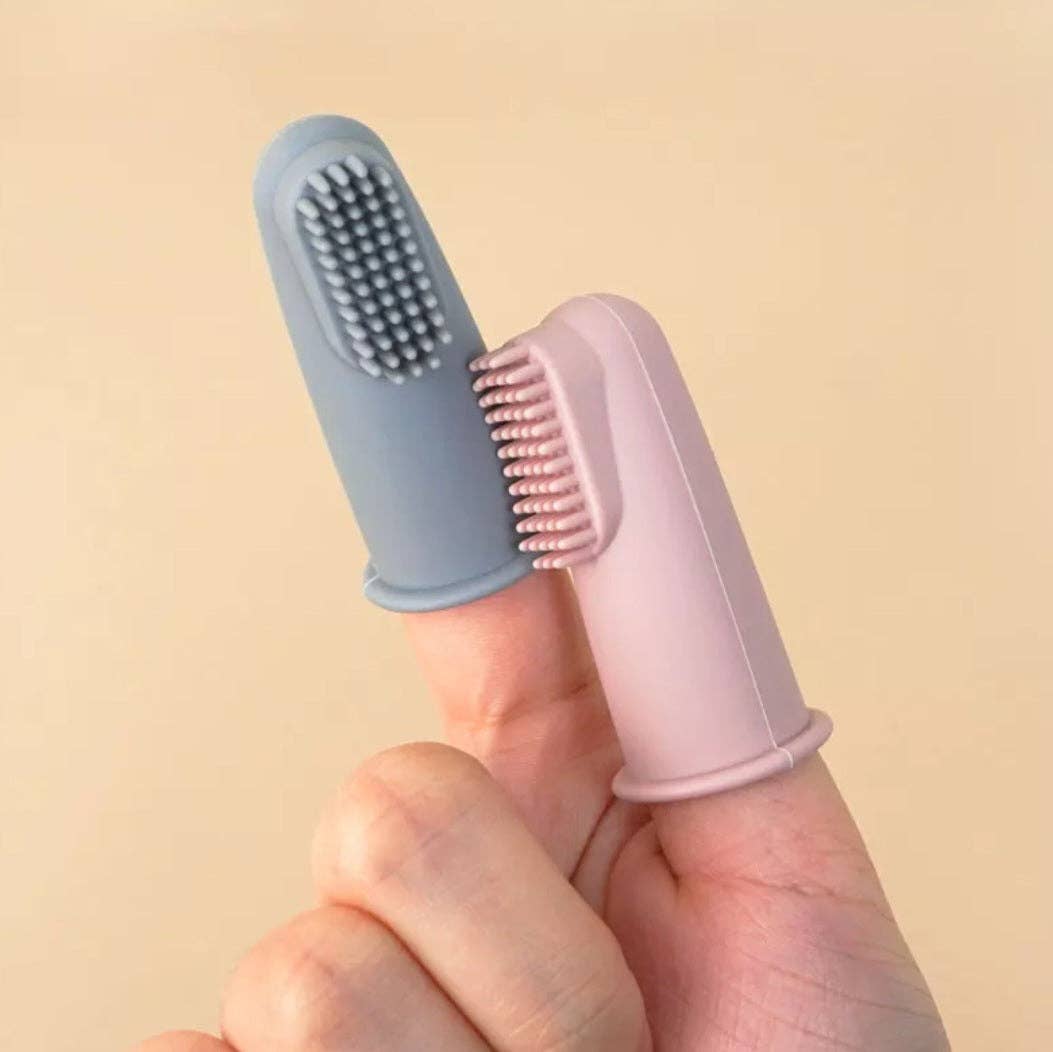 Cepillo de dientes de silicona con funda - azul grisáceo. - MINI MUNDO