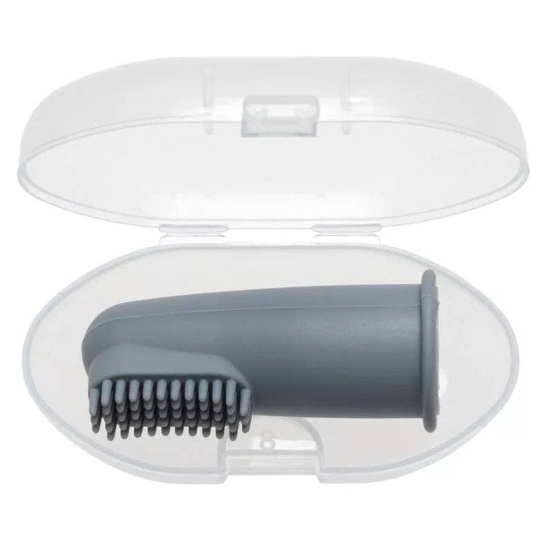 Cepillo de dientes de silicona con funda - azul grisáceo. - MINI MUNDO