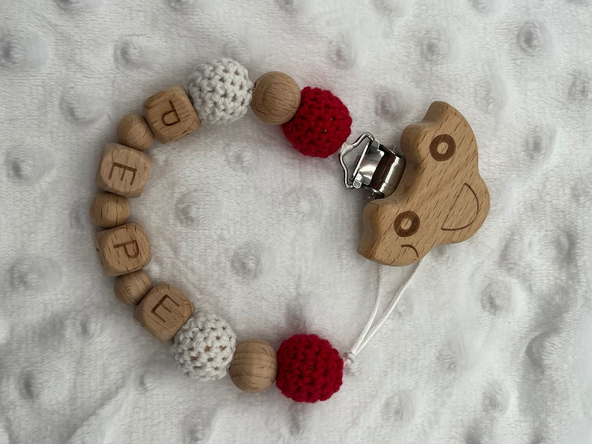Chupetero personalizado de madera - Rojo y blanco - MINI MUNDO
