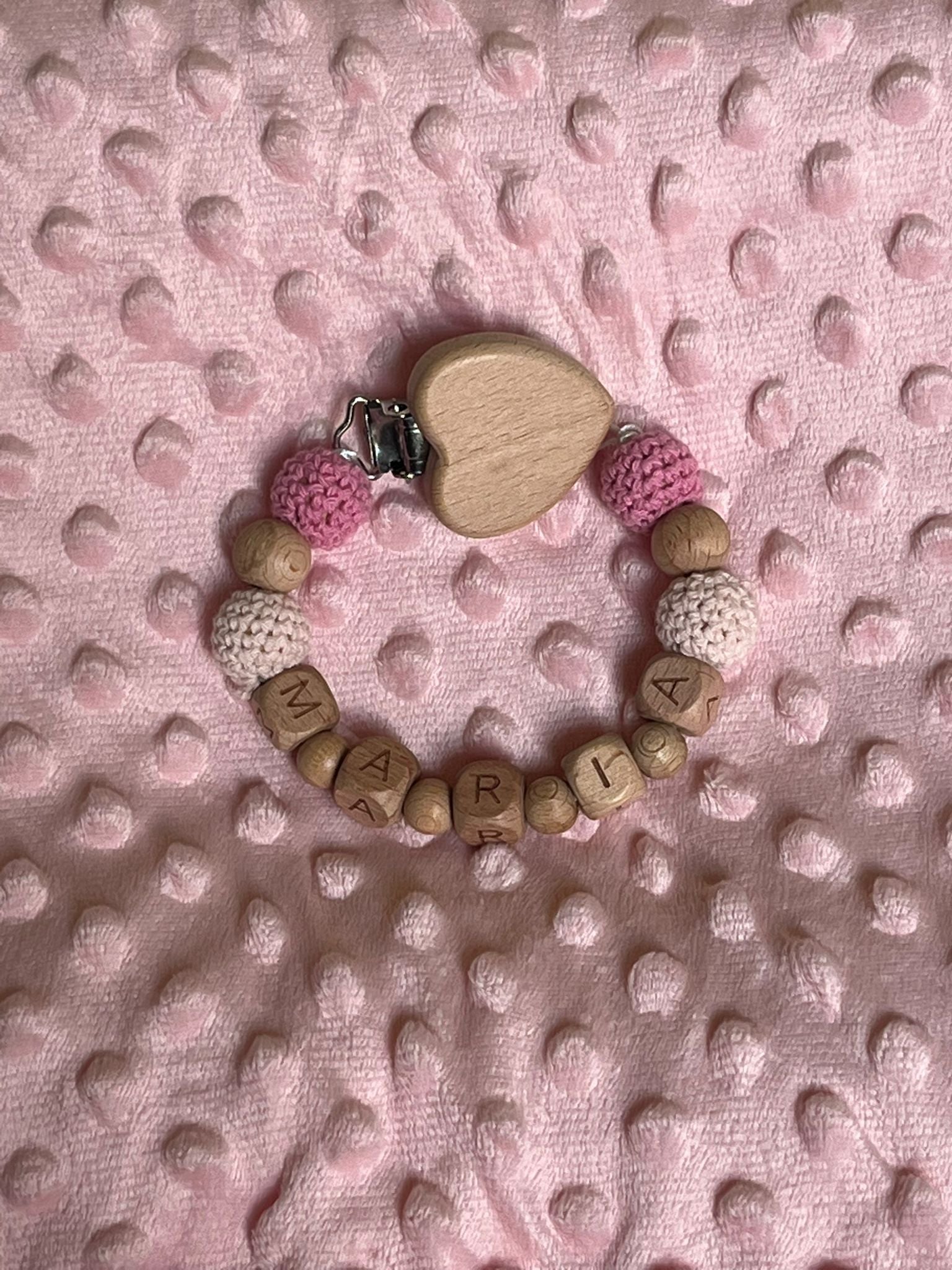 Chupetero personalizado de madera - rosa claro - MINI MUNDO