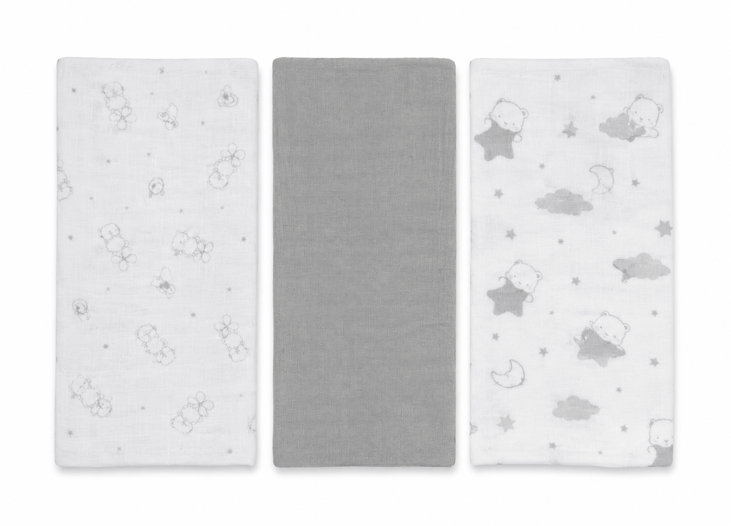 Juego de gasas muselina bebé 3 piezas 70x70 cm – Gris - BEBABI