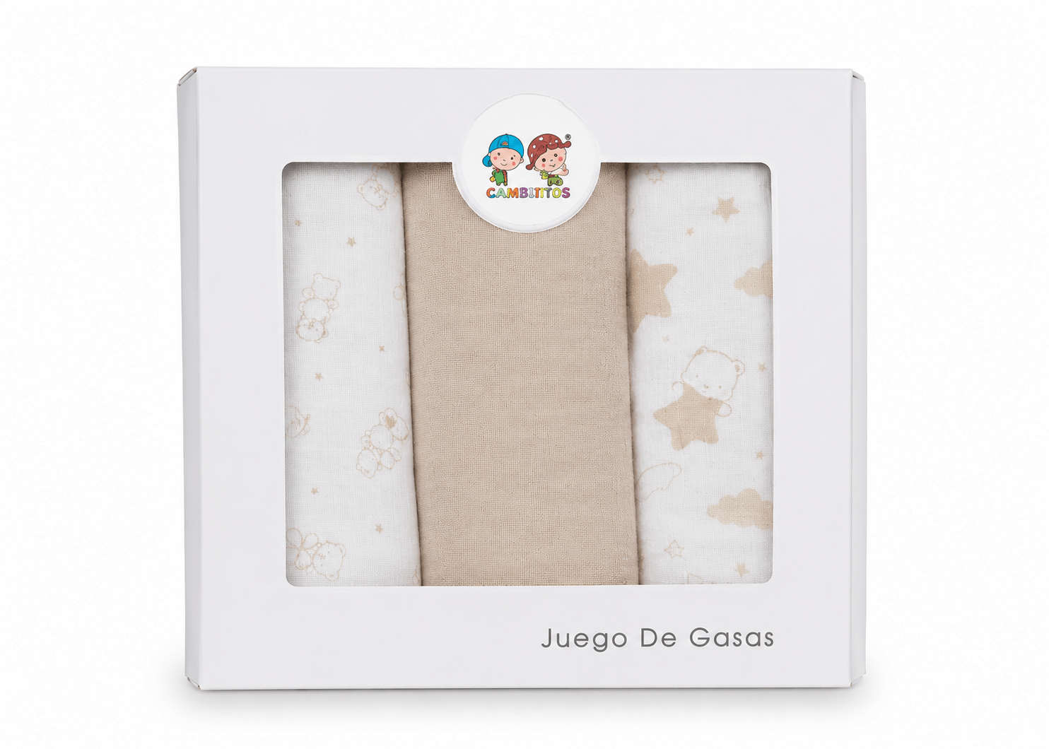 Juego de Gasas Muselina Bebé 70x70 cm Beige (Pack 3) - BEBABI