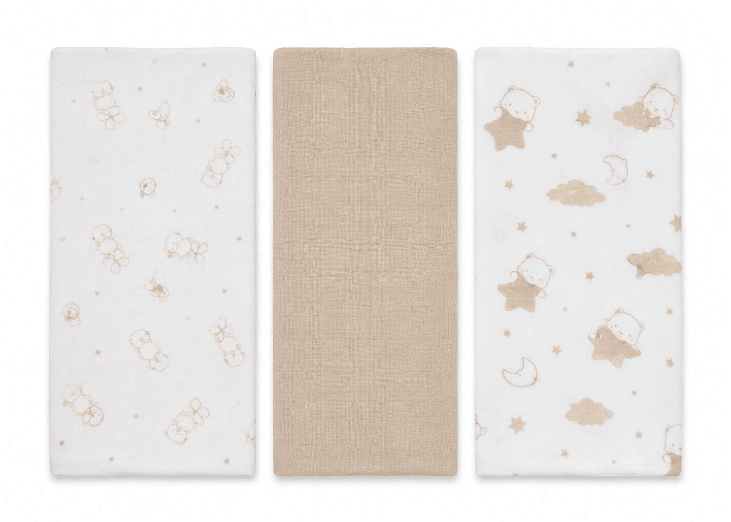 Juego de Gasas Muselina Bebé 70x70 cm Beige (Pack 3) - BEBABI