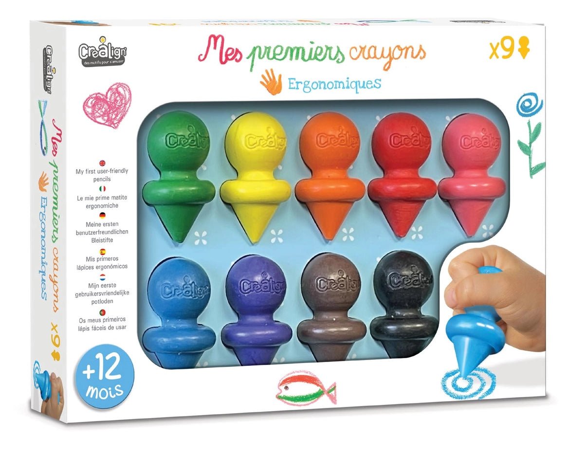 Lápices de cera ergonómicos (x9) - MINI MUNDO