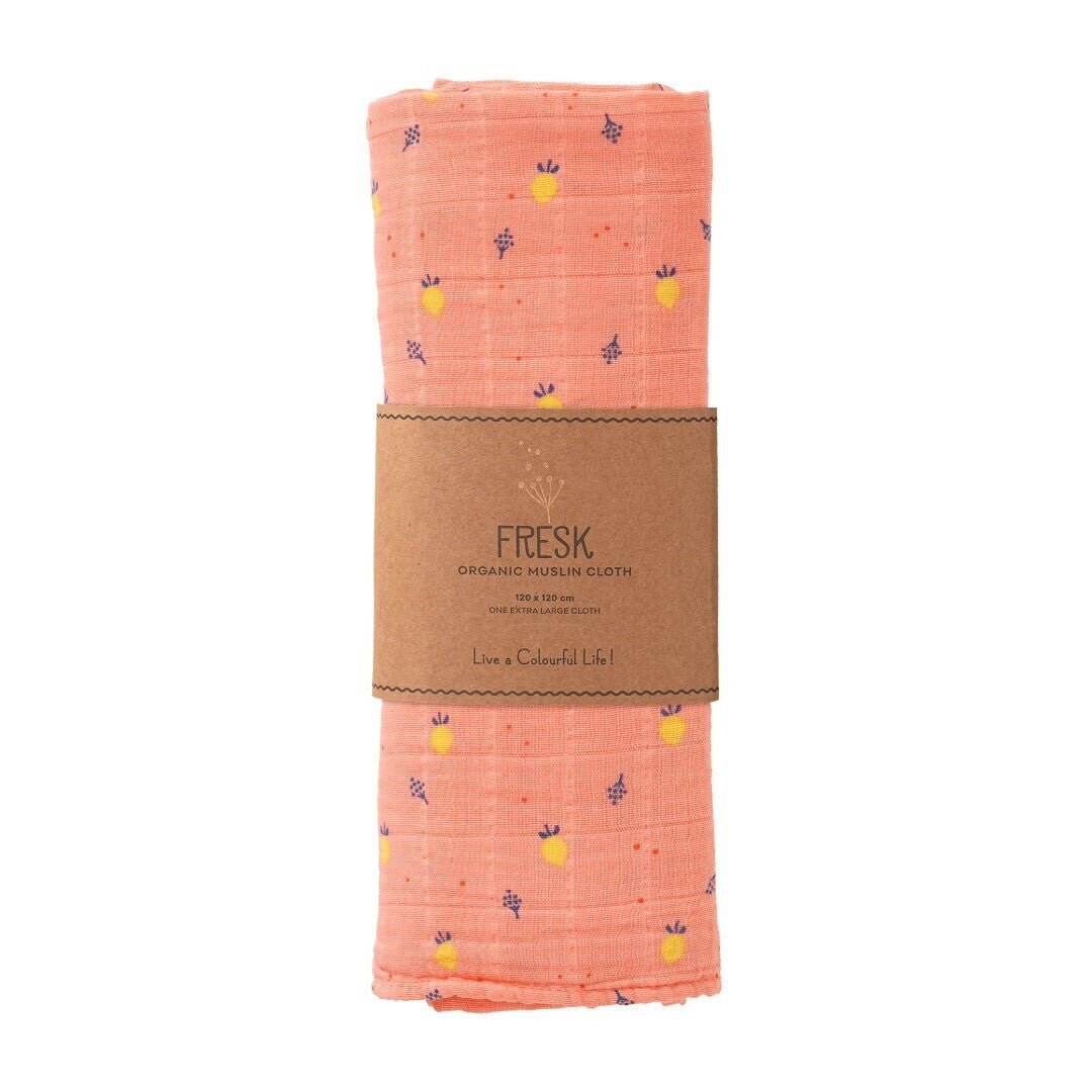 Muselina de Algodón Orgánico Fresk Limones 120 × 120 cm - BEBABI