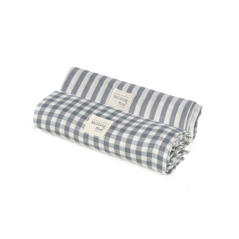 PACK 2 MUSELINAS 70X70 CM PRALINÉ VICHY/RAYAS MATCHA - BEBABI