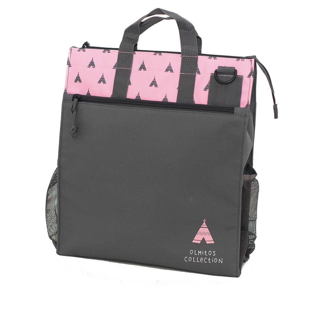 Pack Bolso de pañales + funda térmica - Olmitos - rosa y gris - MINI MUNDO