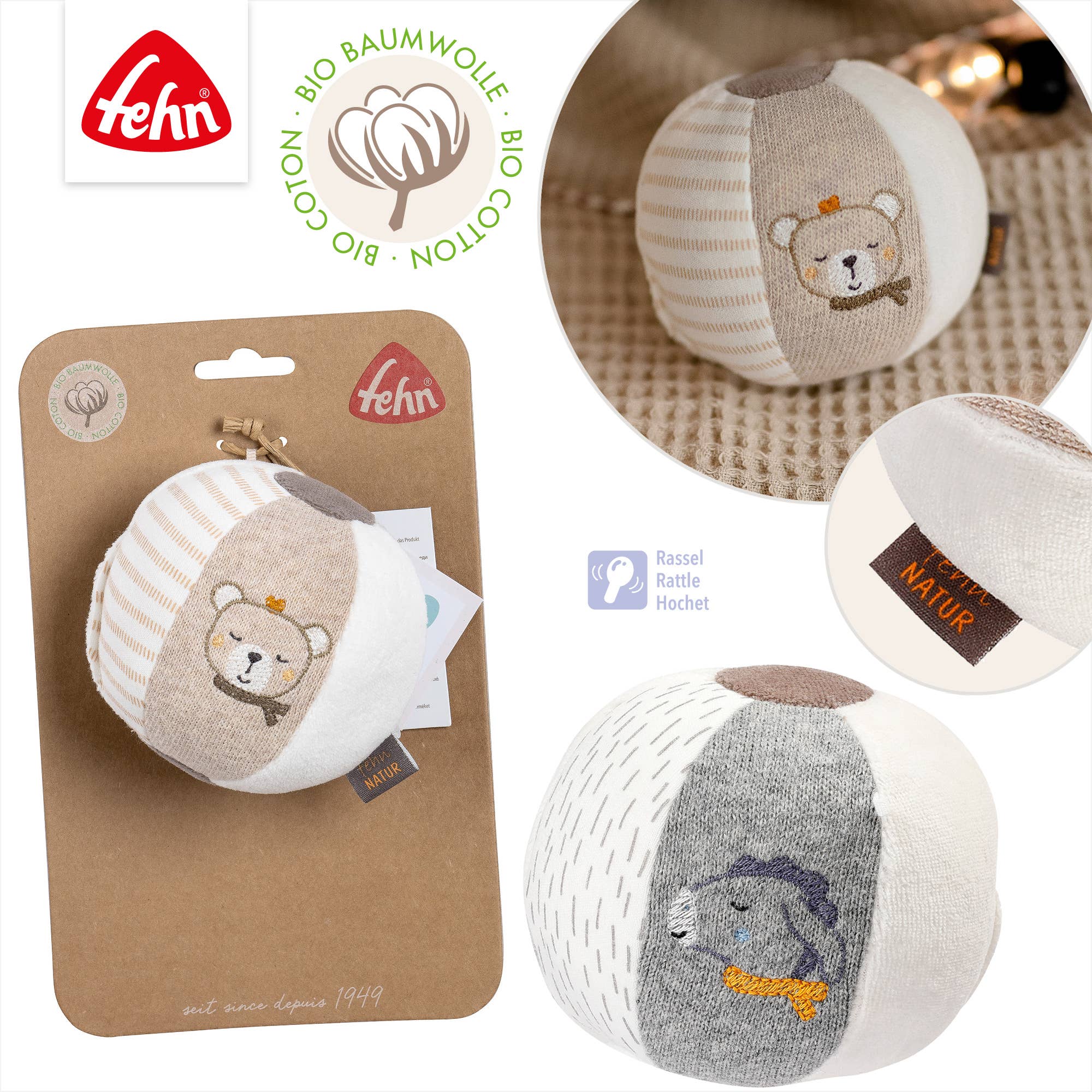 Pelota de tela Donkey & Teddy Nature - MINI MUNDO