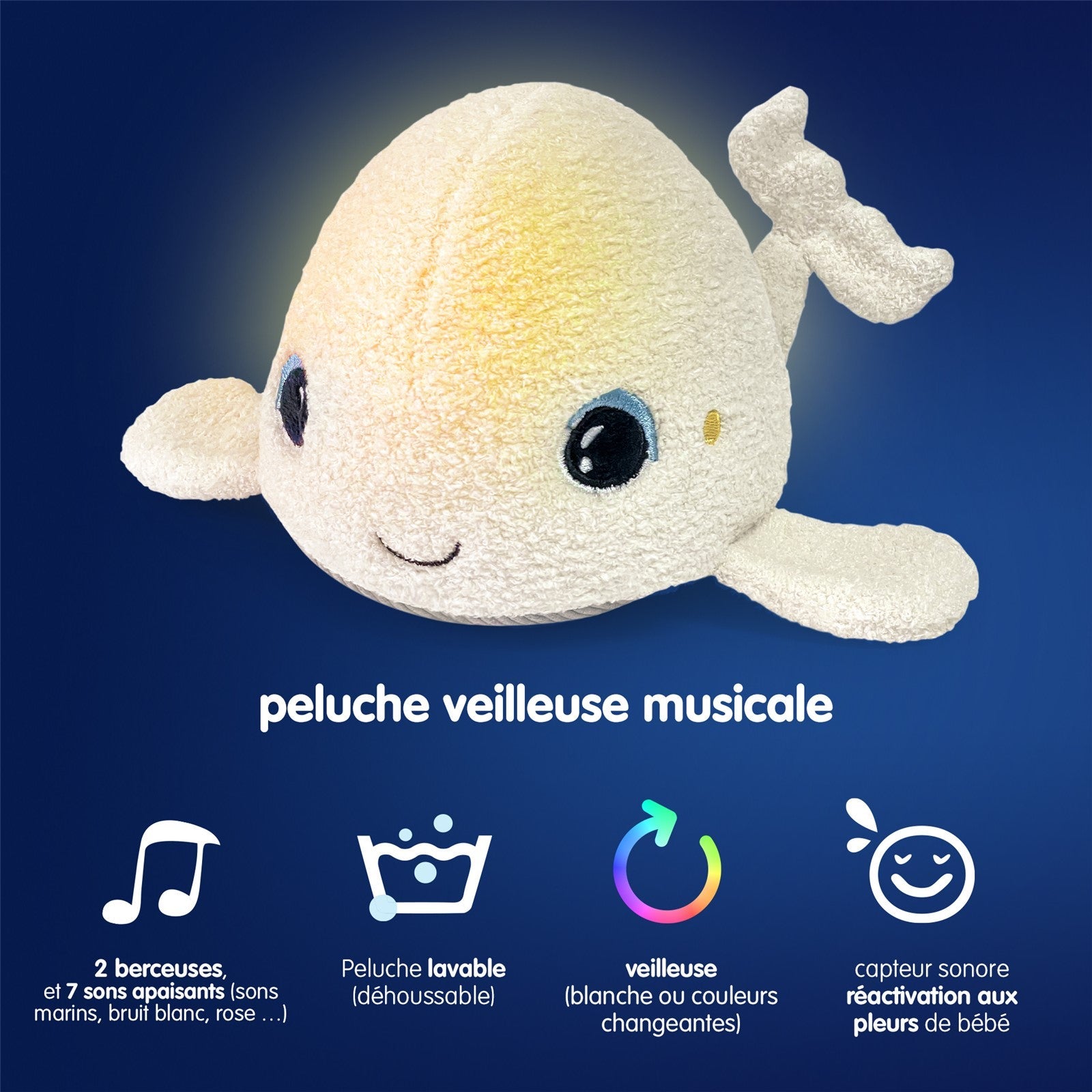 Peluche Luminoso Pabobo Beluga con Luz Nocturna y Sonidos - BEBABI