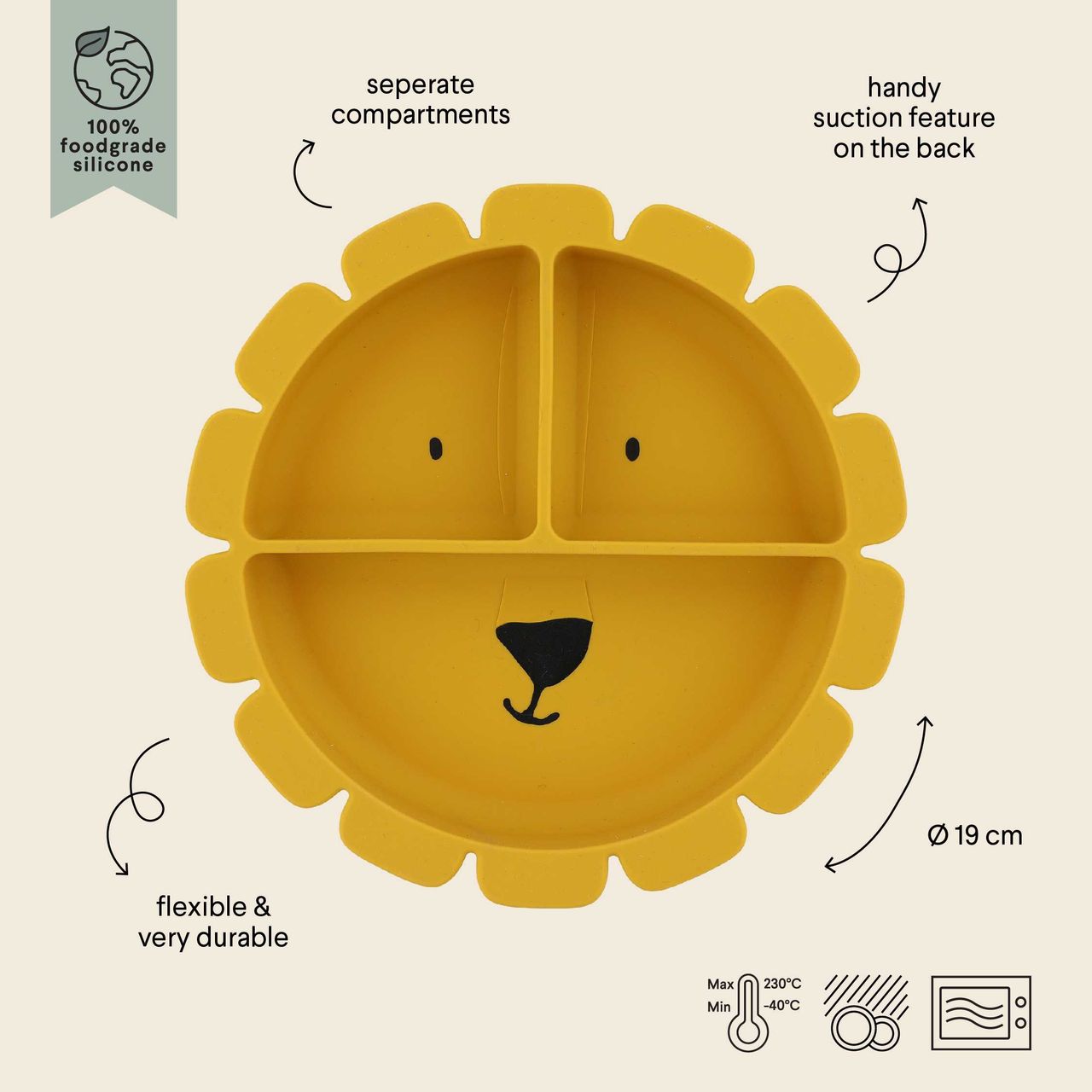 Plato compartimentado de silicona con ventosa - Mr. Lion - MINI MUNDO