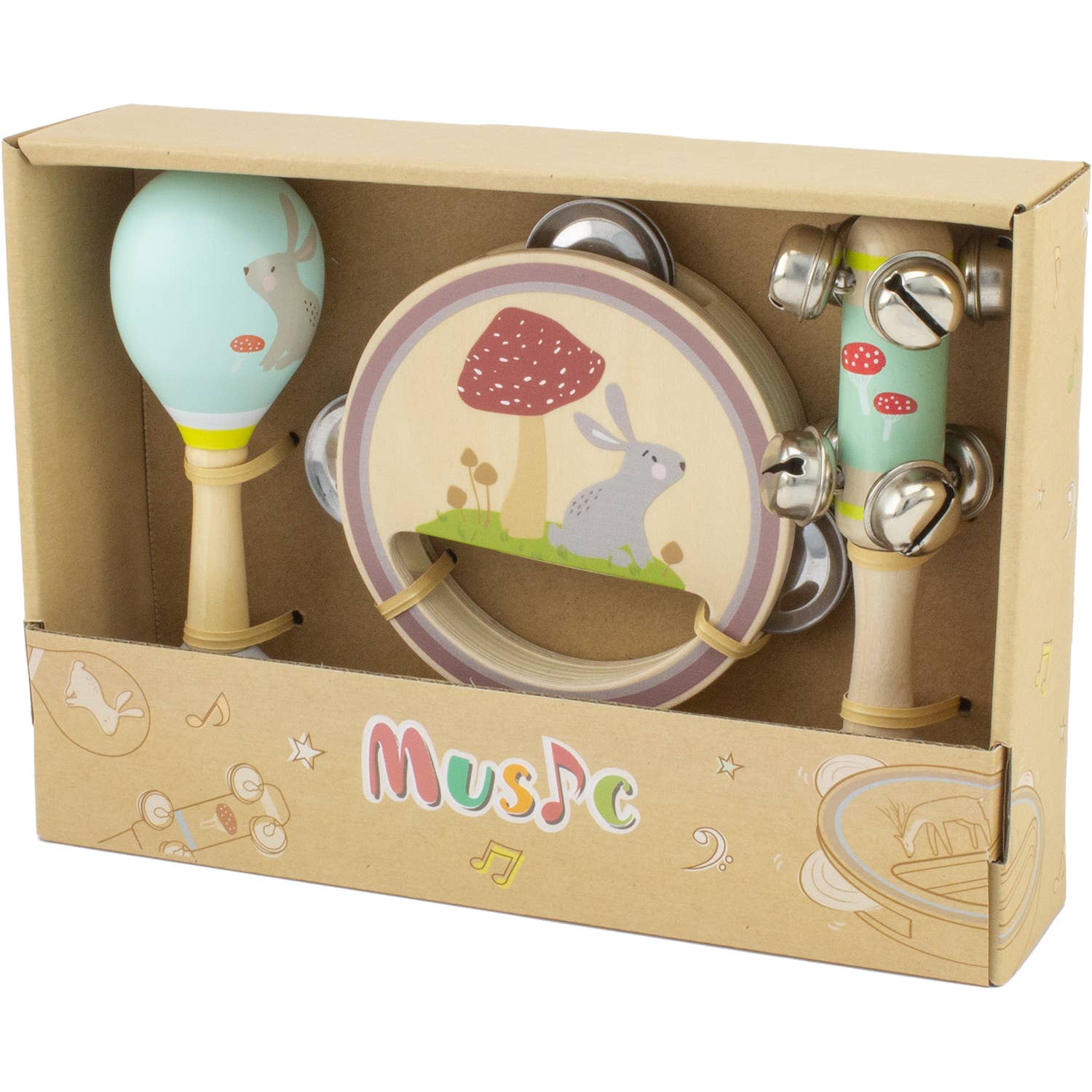 Set musical de madera con conejo para niños - MINI MUNDO